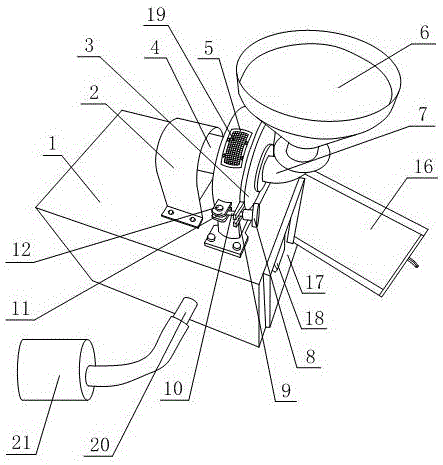 Raw material crushing system with back blowing function