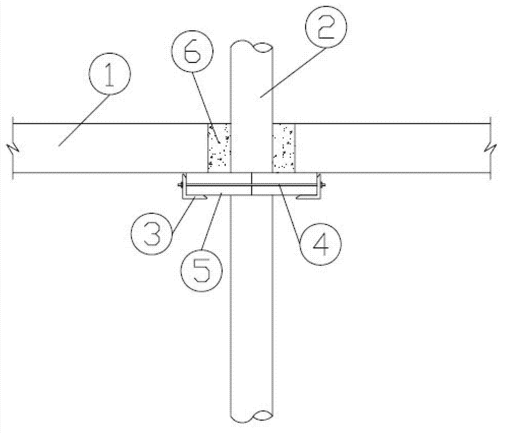 Cast-in-place concrete floor punching pipe seal template device and using method