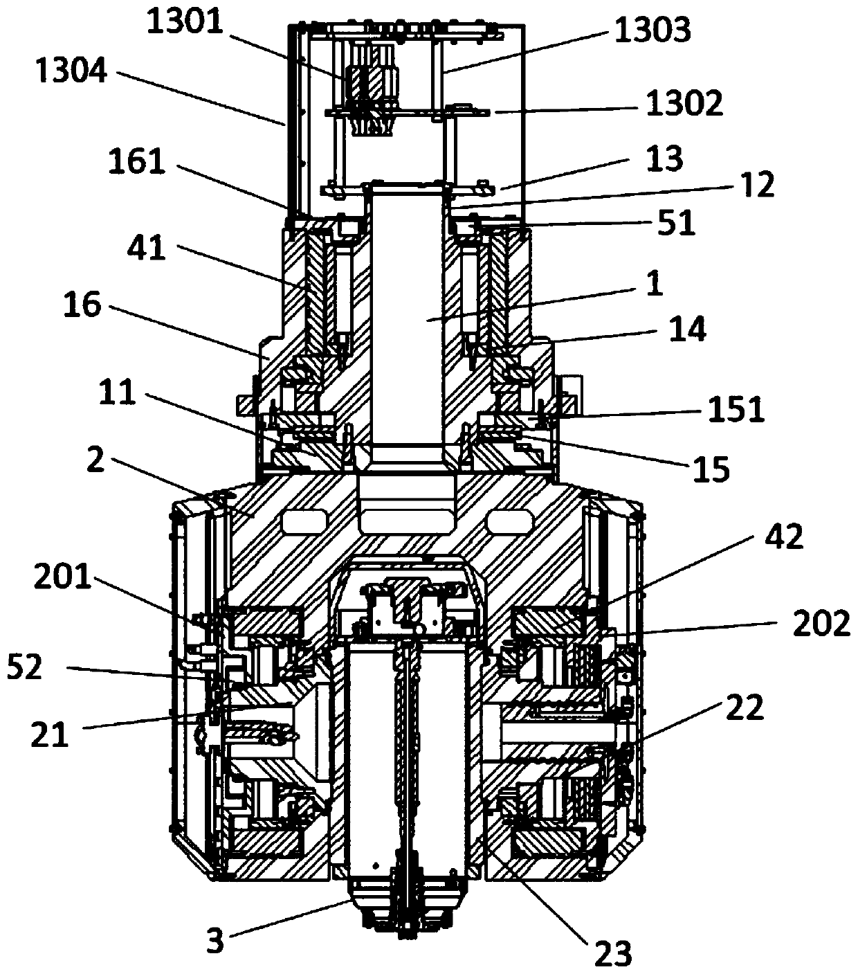 Double arm type five spindle head structure