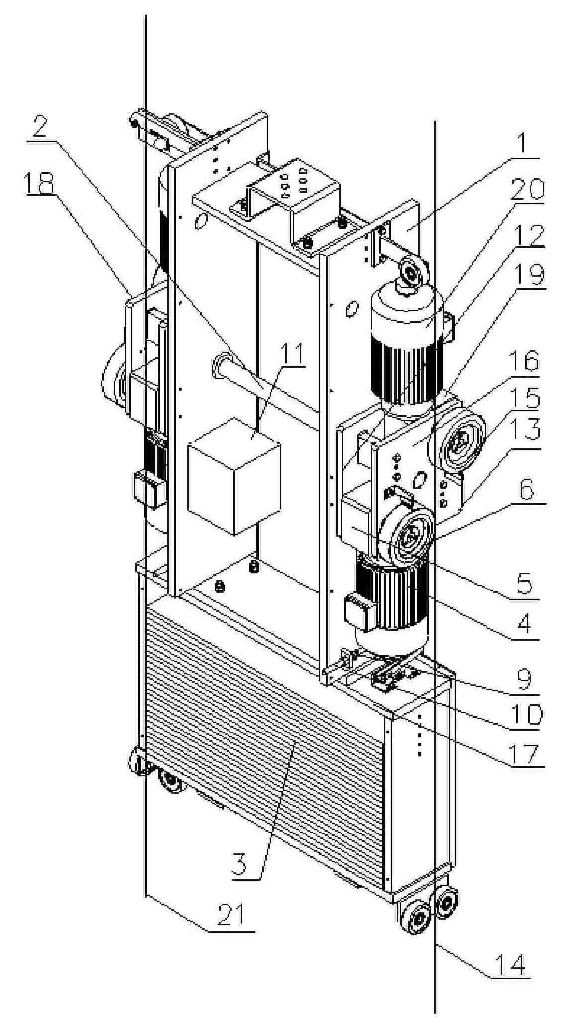 Machine-room-less elevator counterweight traction device