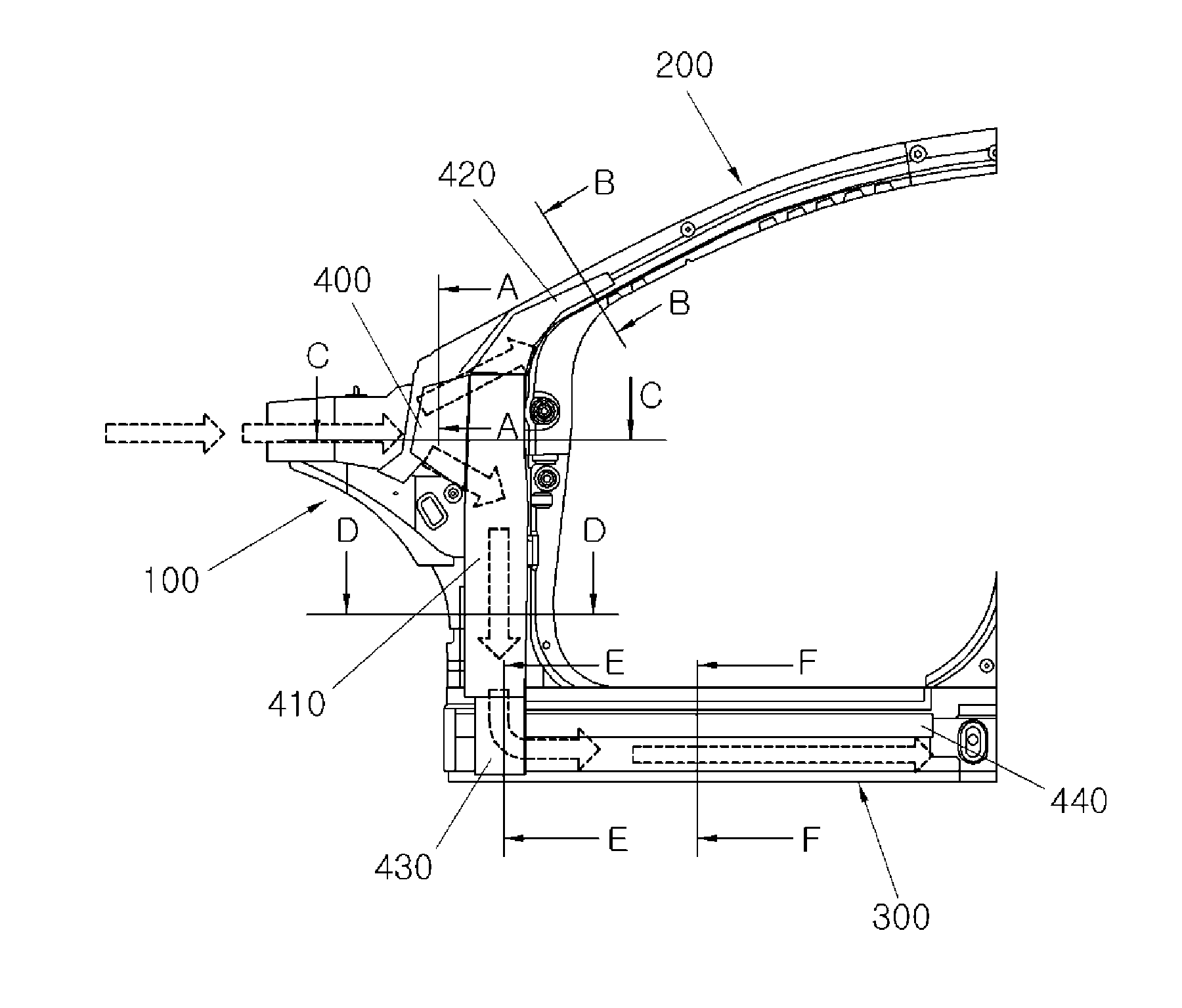 Structure for dispersing collision energy of front pillar during car crash