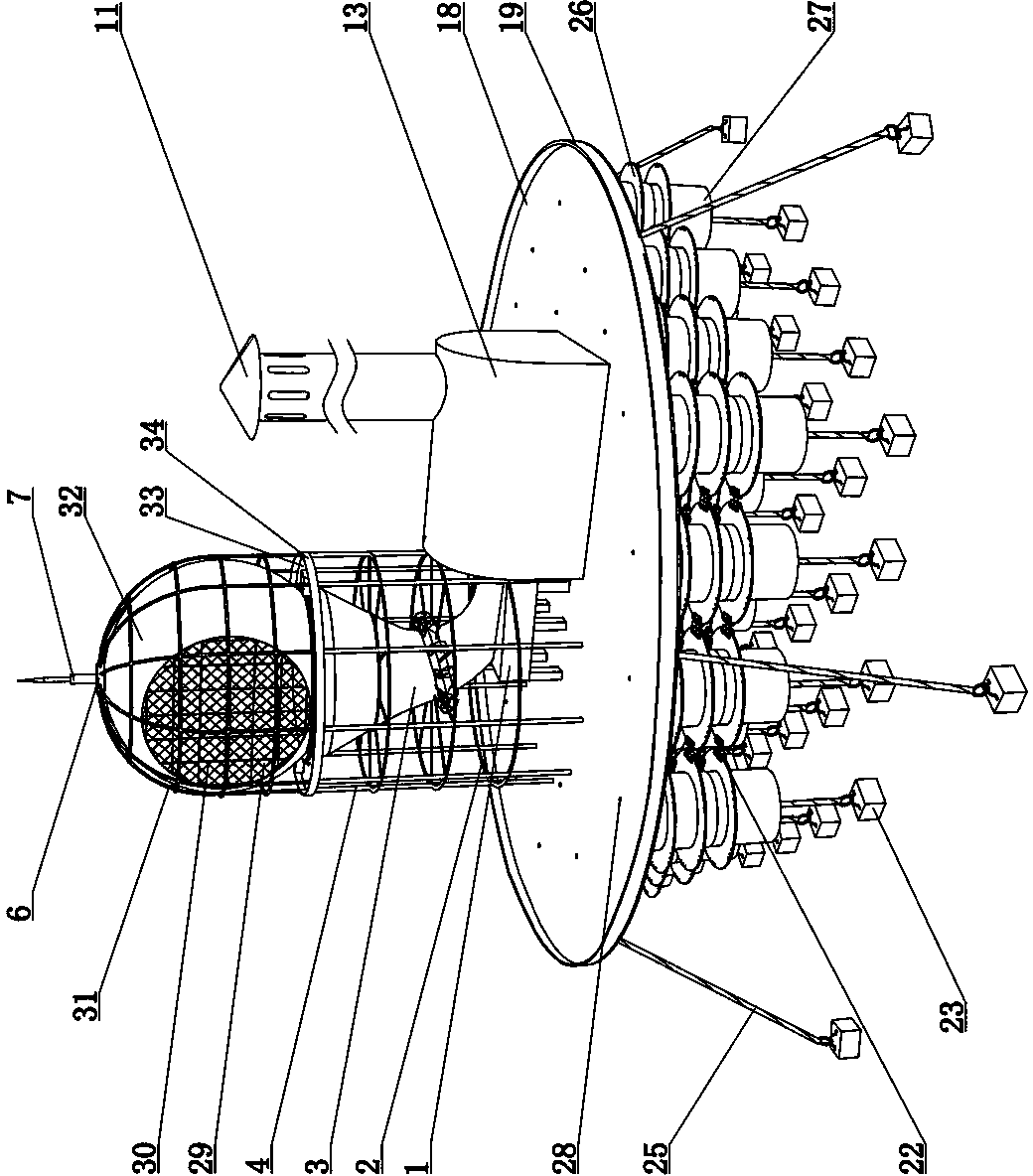 Marine floating type platform narrow pipe wind-concentrating generating system