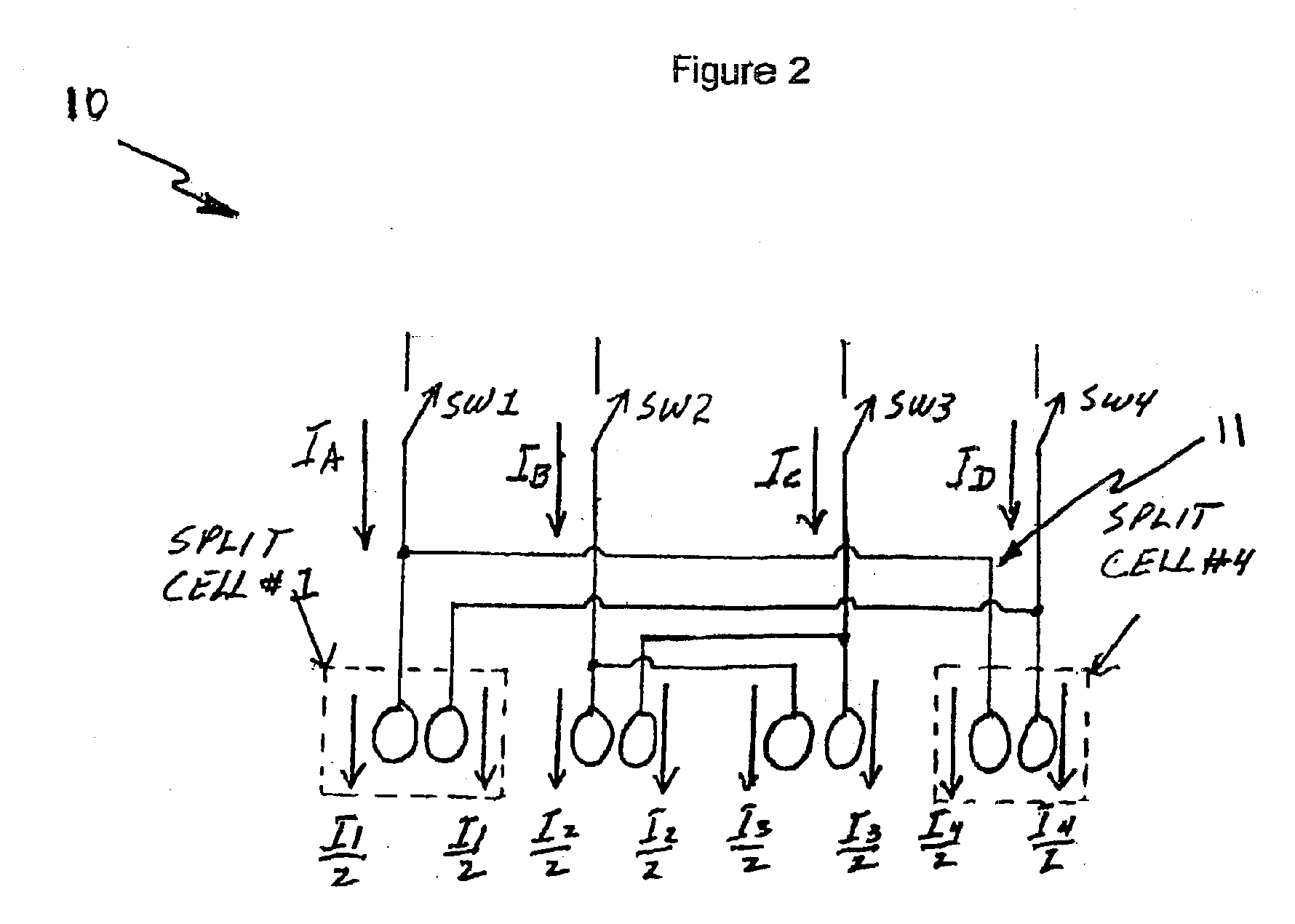 Split cell bowtie digital to analog converter and method