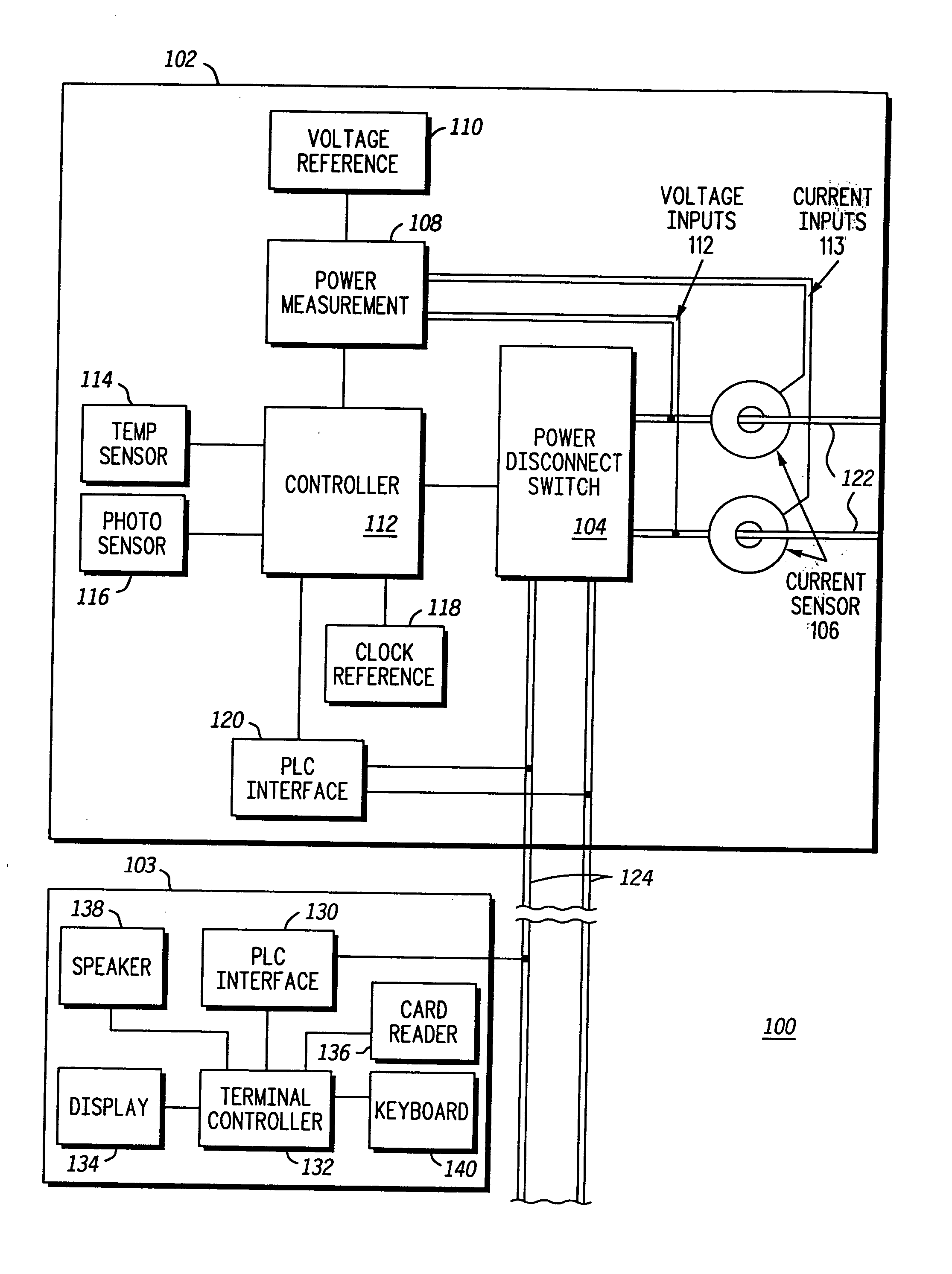 Electric power meter including a temperature sensor and controller