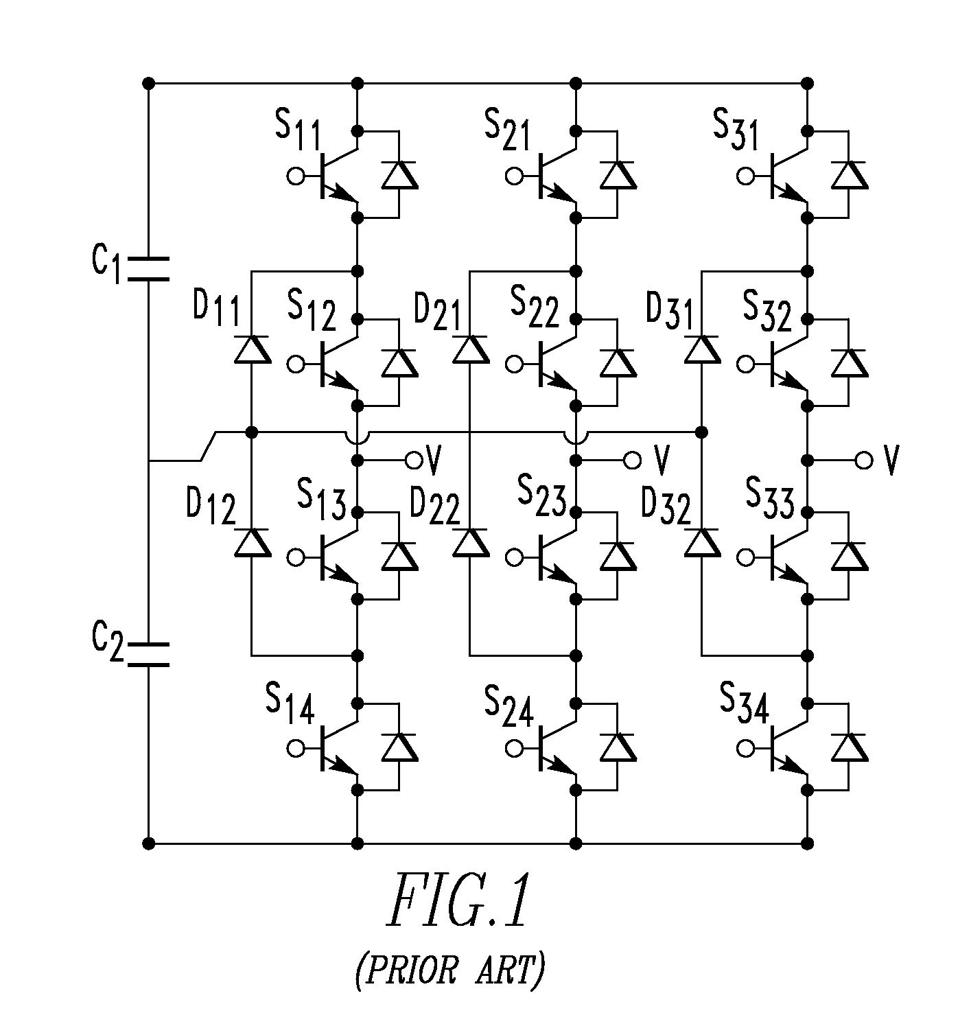 Capacitor balancing circuit and control method for an electronic device such as a multilevel power inverter