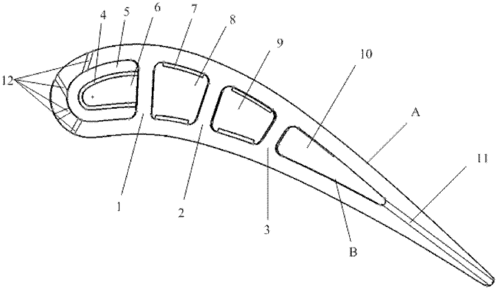 Heavy-type combustion engine high-temperature turbine double-medium cooling blade