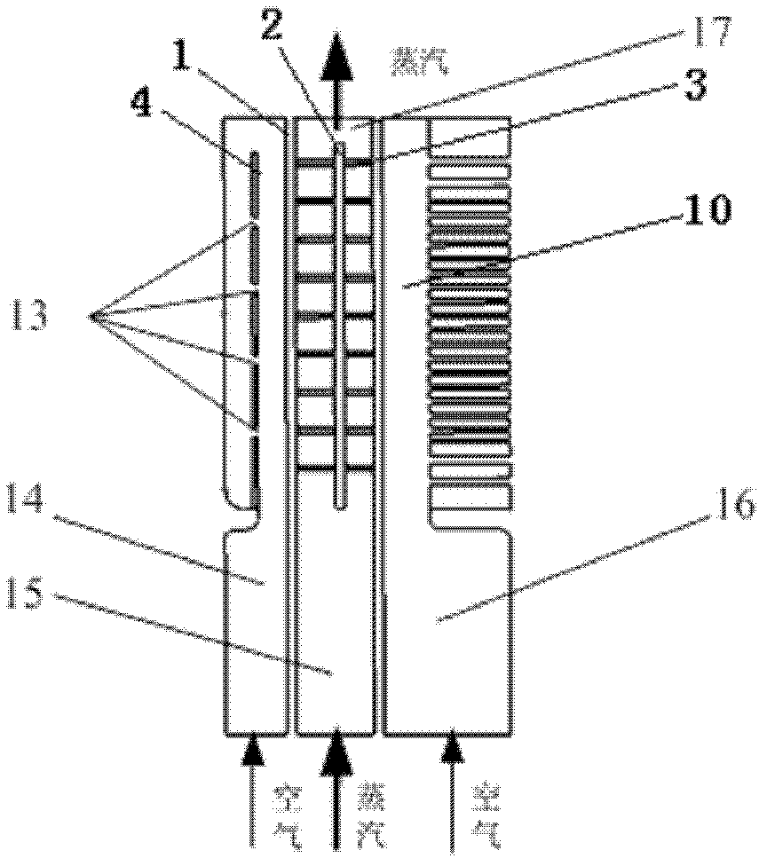 Heavy-type combustion engine high-temperature turbine double-medium cooling blade