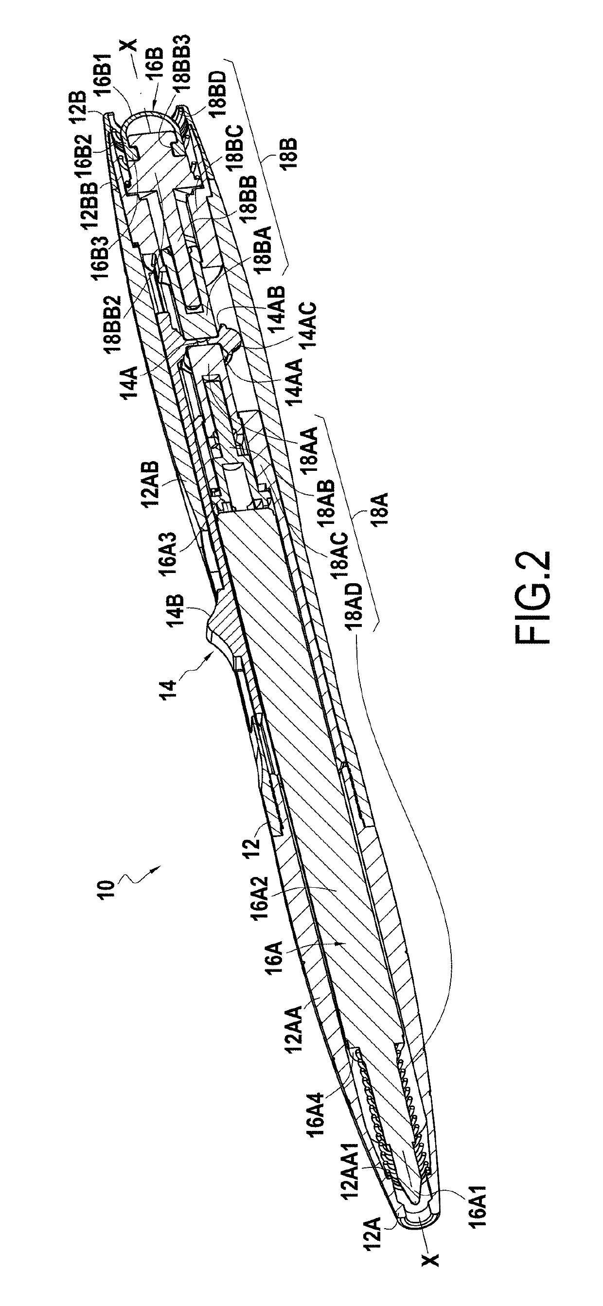 A hand held device having two heads that are retractable by means of a single button