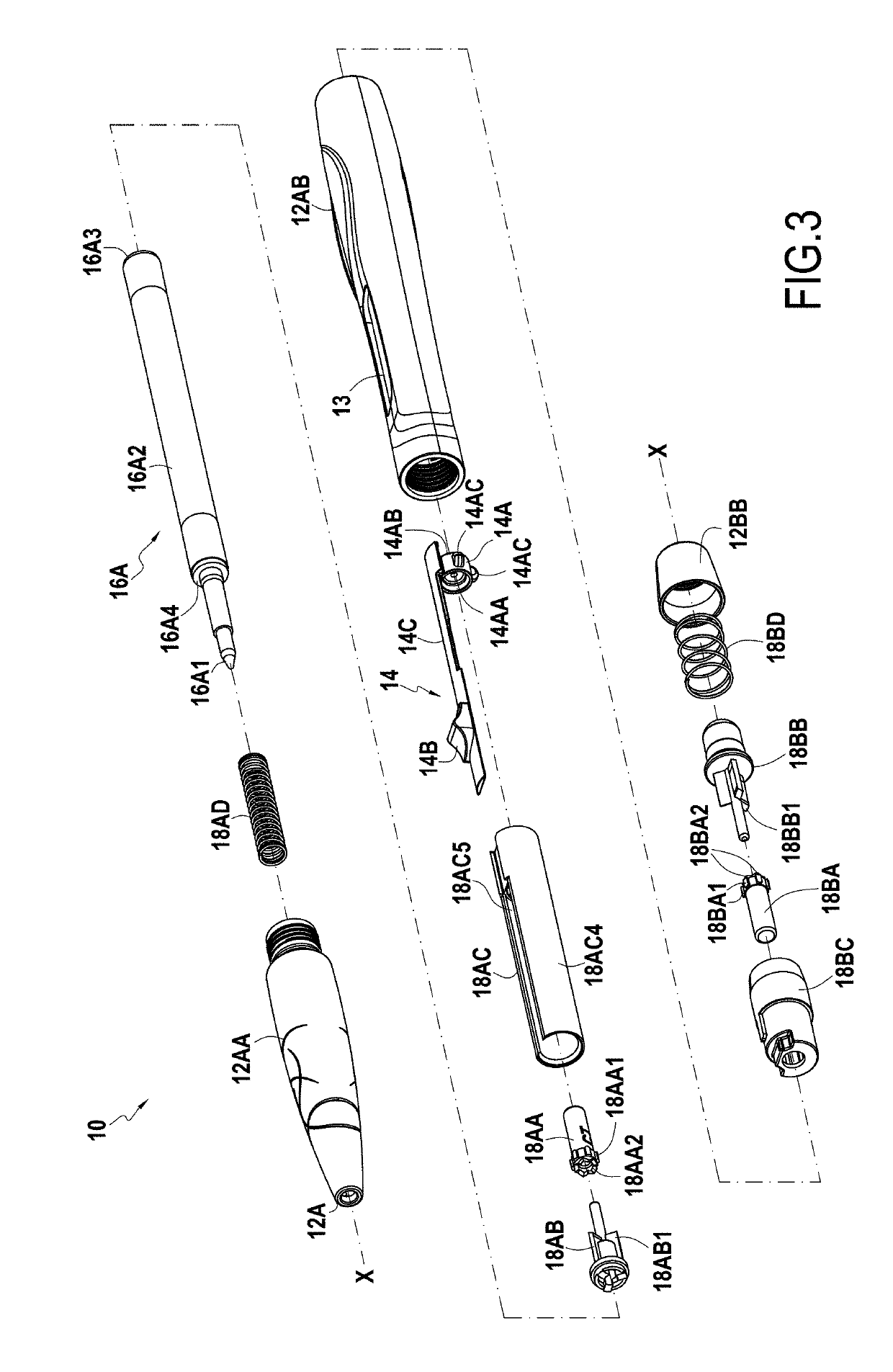 A hand held device having two heads that are retractable by means of a single button