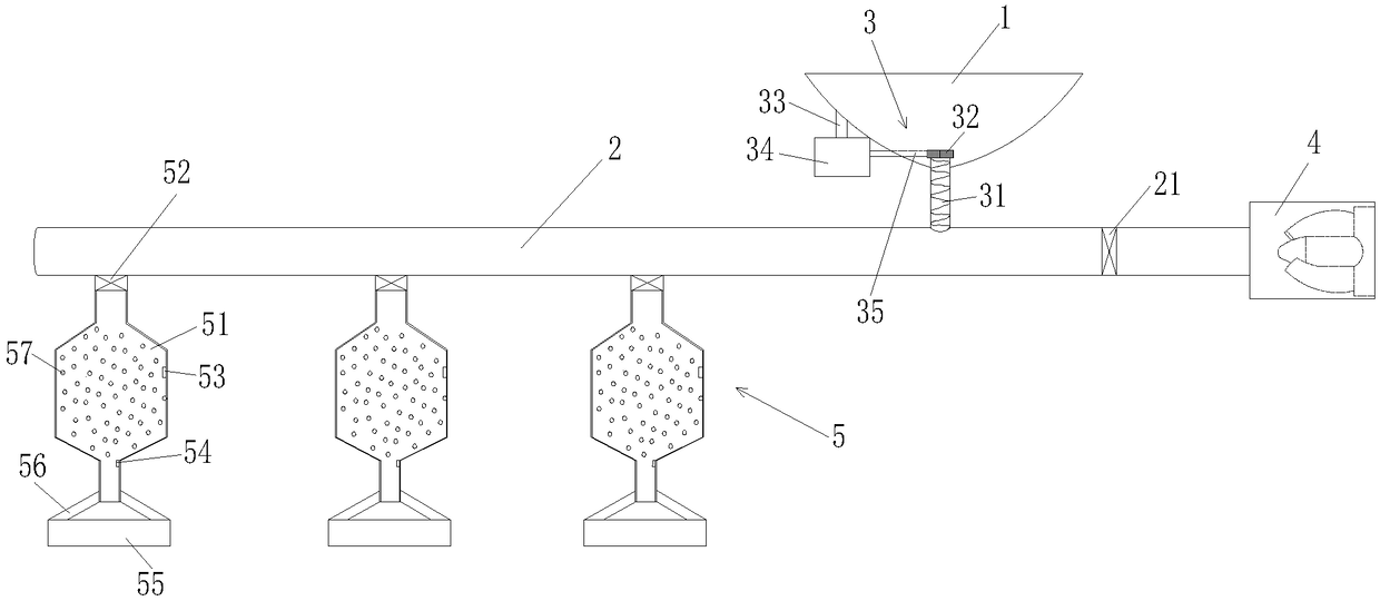 Automatic feeding line for duck fodder particles and working method of automatic feeding line