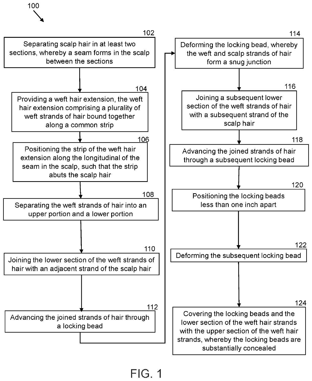 Method for applying a weft hair extension with concealed beads