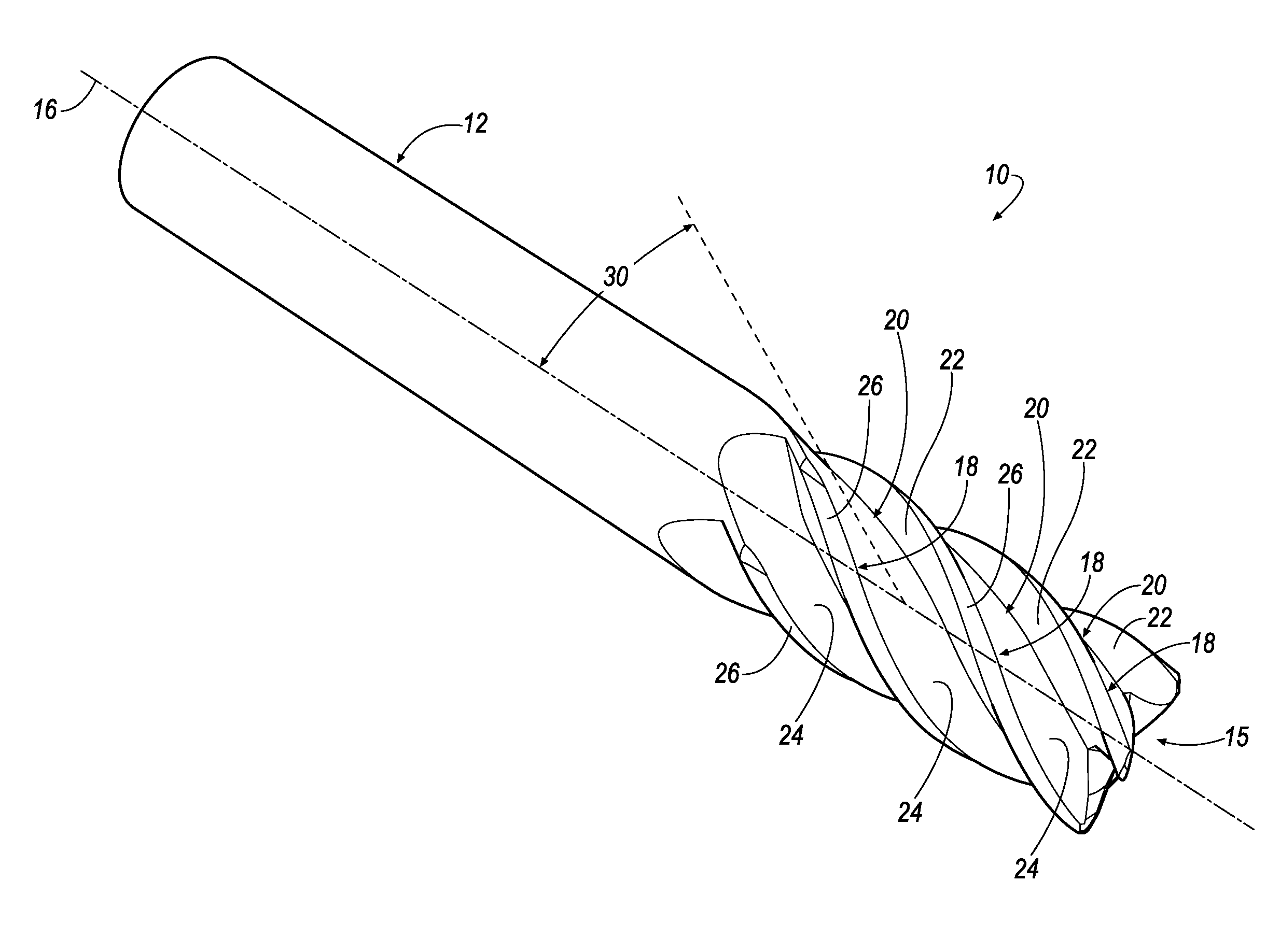 End mill with high ramp angle capability