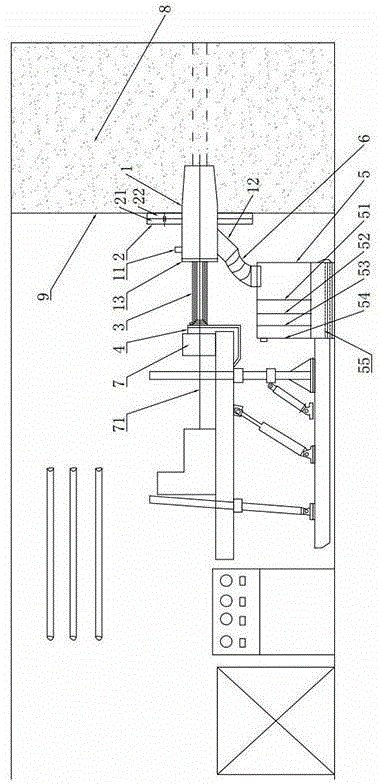 Outburst-prevention, dust collection and slag discharging integrated device for coal roadway drilling construction