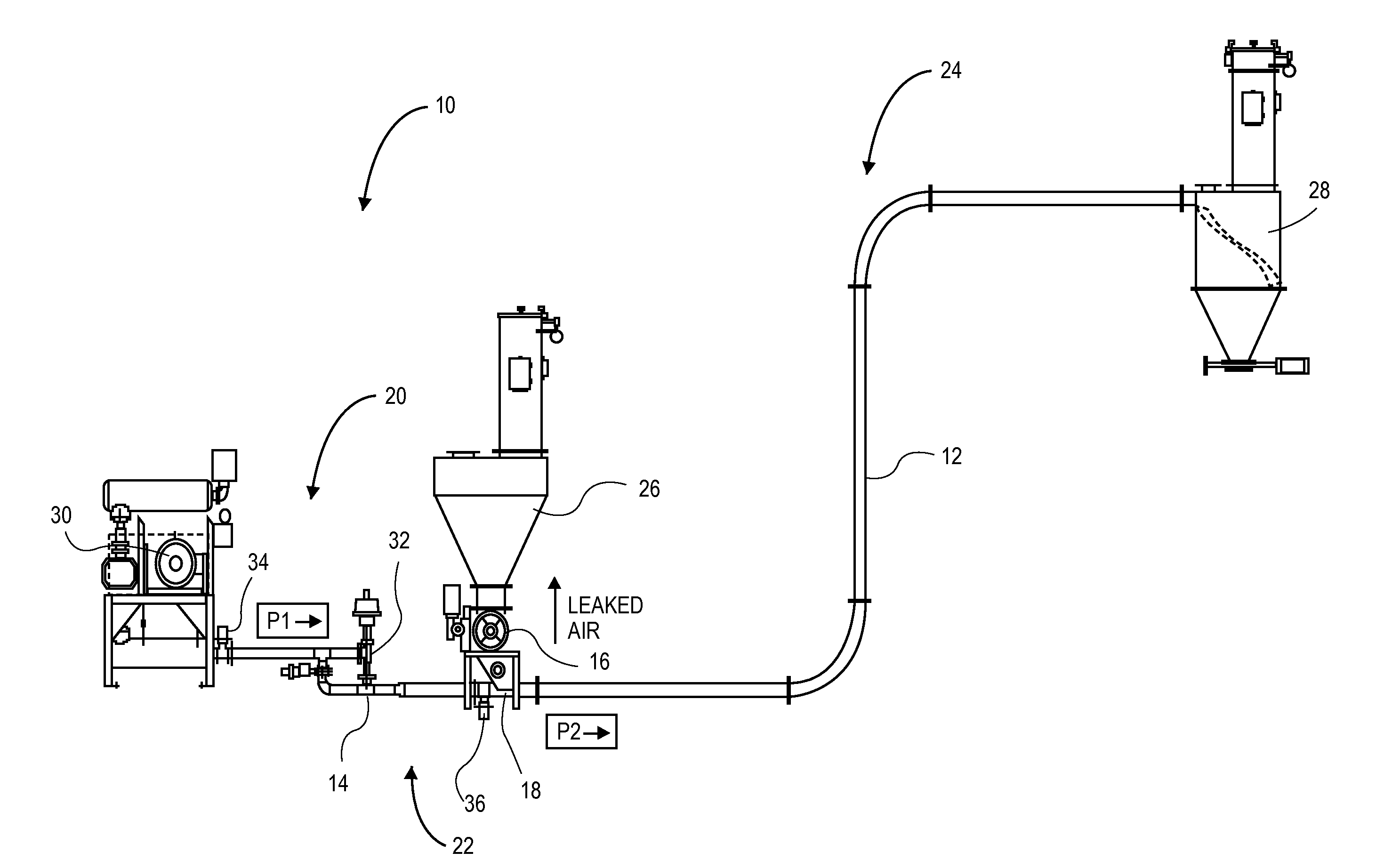 Low pressure continuous dense phase convey system using a non-critical air control system