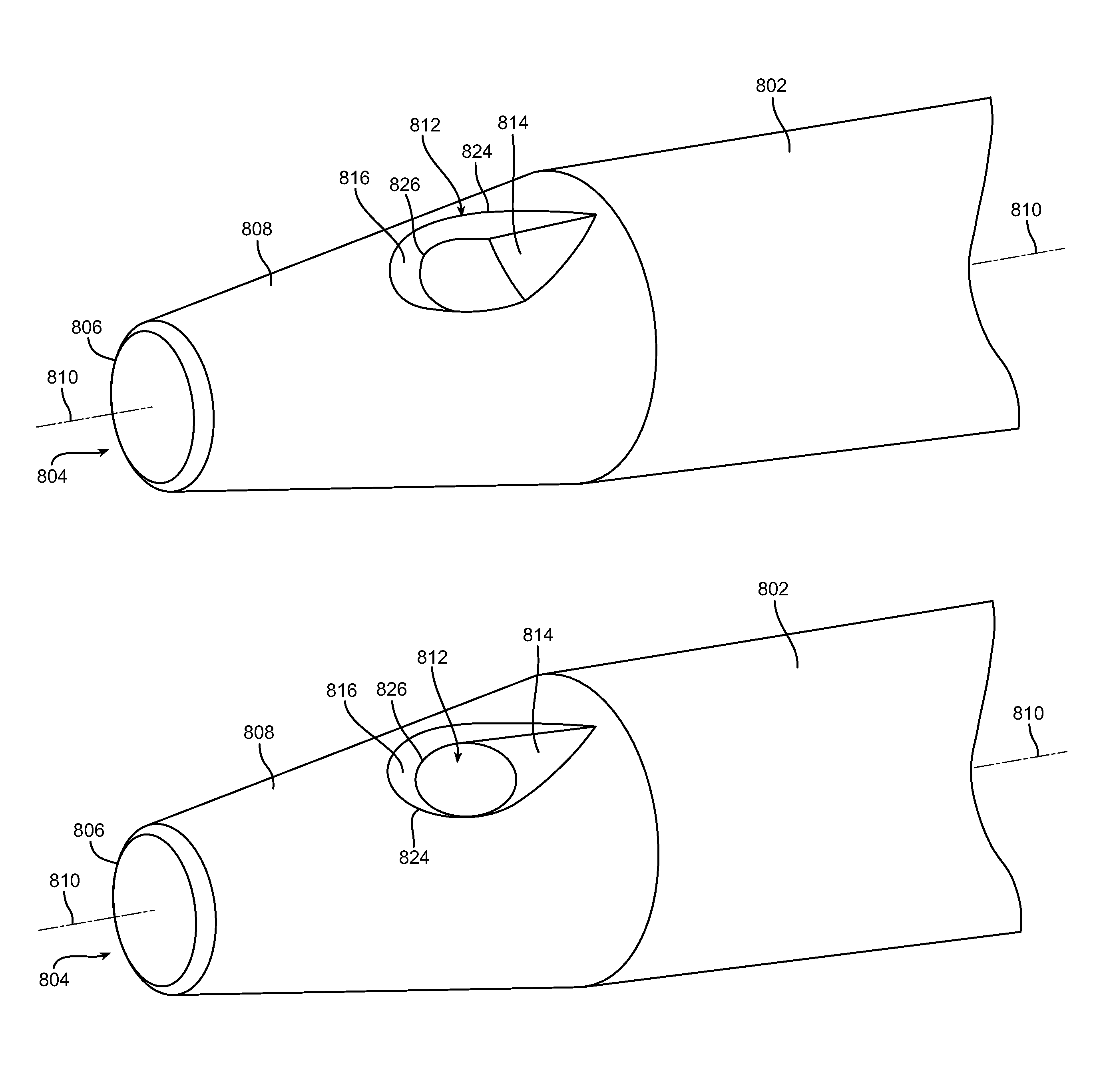 Catheter hole having an inclined trailing edge