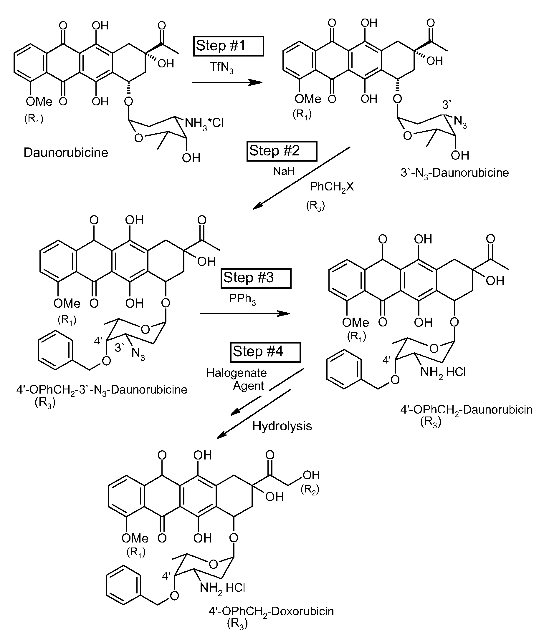 Method of aralkylation of 4'-hydroxyl group of anthracylins