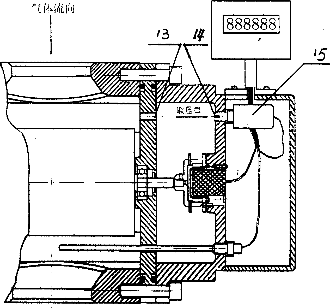 Built in gas flow meter and temperature pressure compensation transmission method