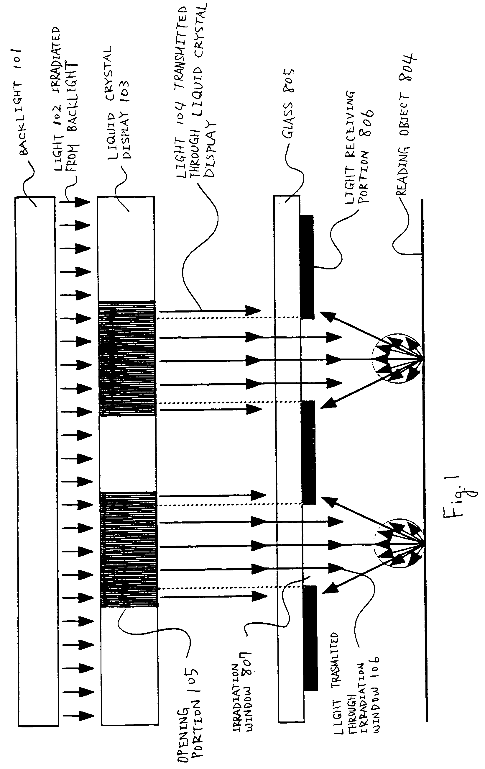 Sensor, scanner and portable information terminal each having liquid crystal display