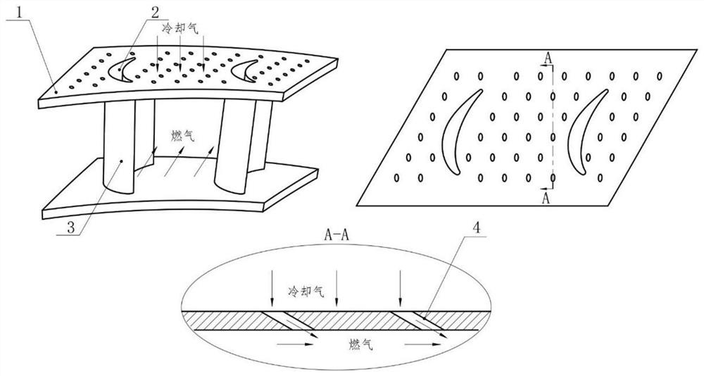 Turbine blade bent branch net type cooling structure