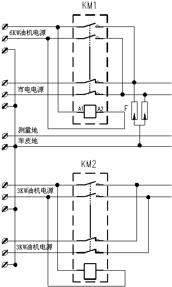 Oil-engine interlock device, power supply equipment and method for supplying power to shelter equipment