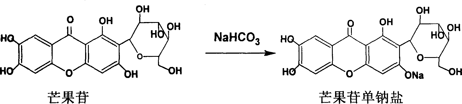 Preparation method and application of water-soluble mangiferin monosodium salt