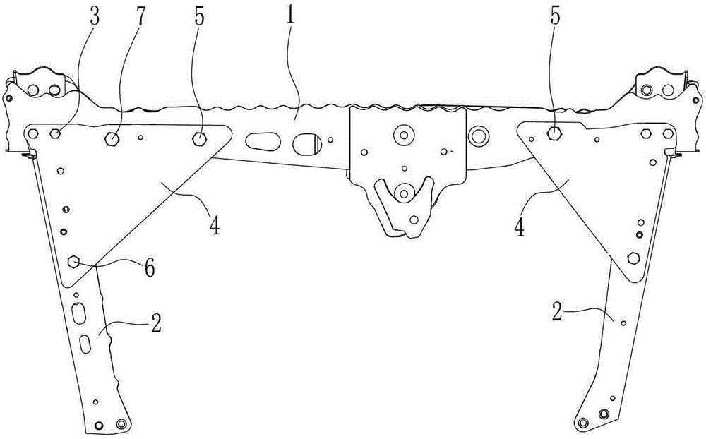 The connecting structure of the front beam and the front bracket beam of the car