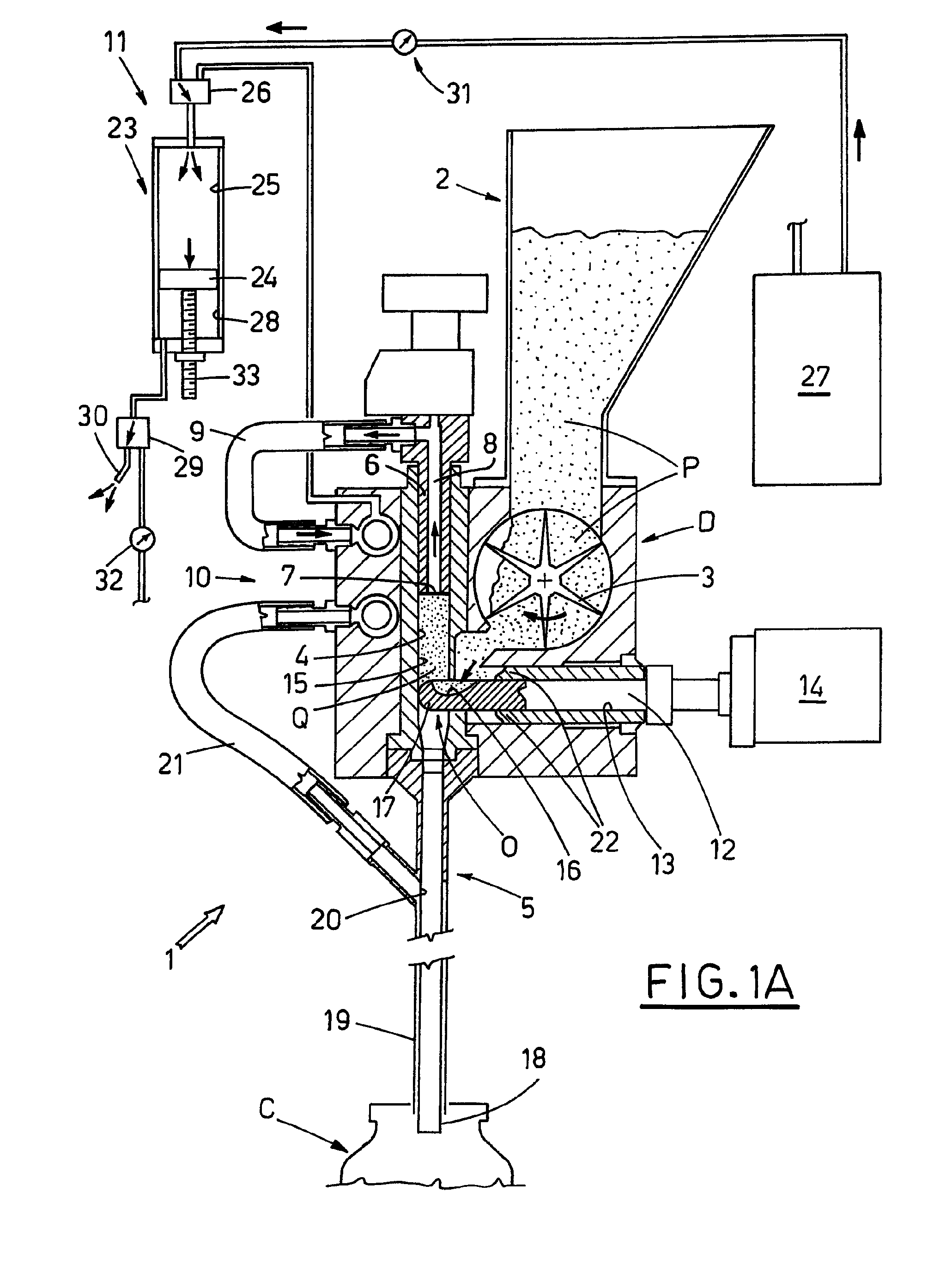 Method for batching powder and/or granular products internally of container elements and apparatus for actuating the method