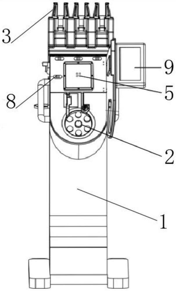 An automatic switching syringe-free high-pressure contrast injection device