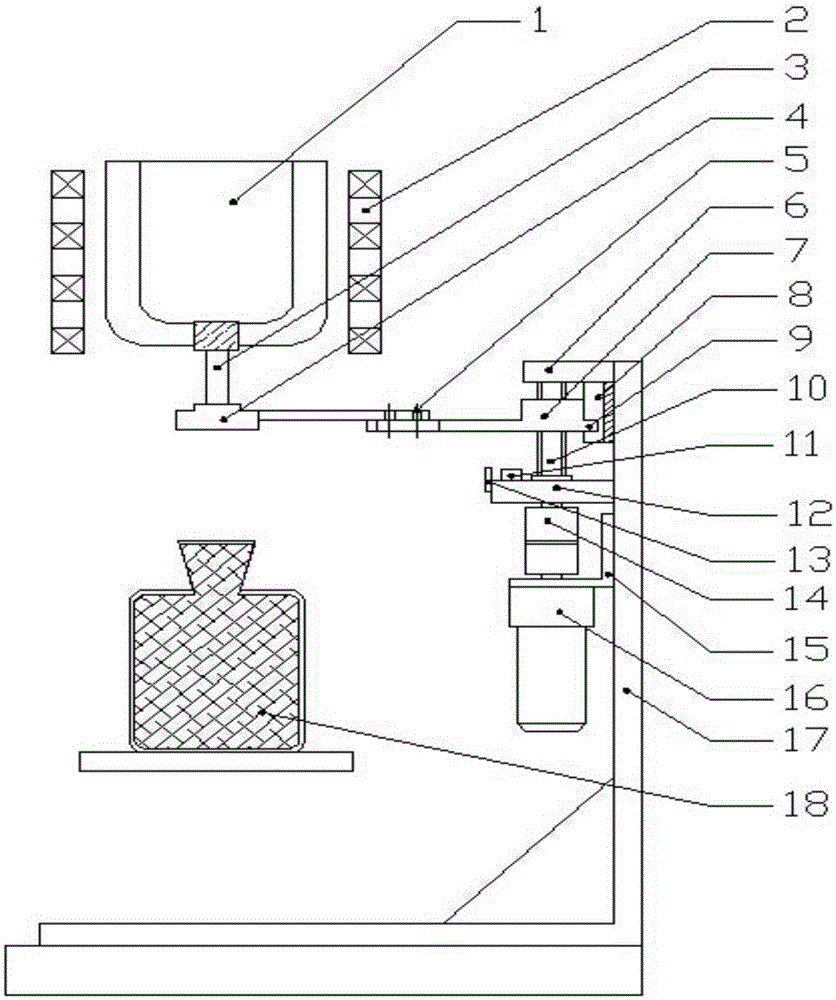 Bottom cork pulling type vacuum induction melting and casting control device