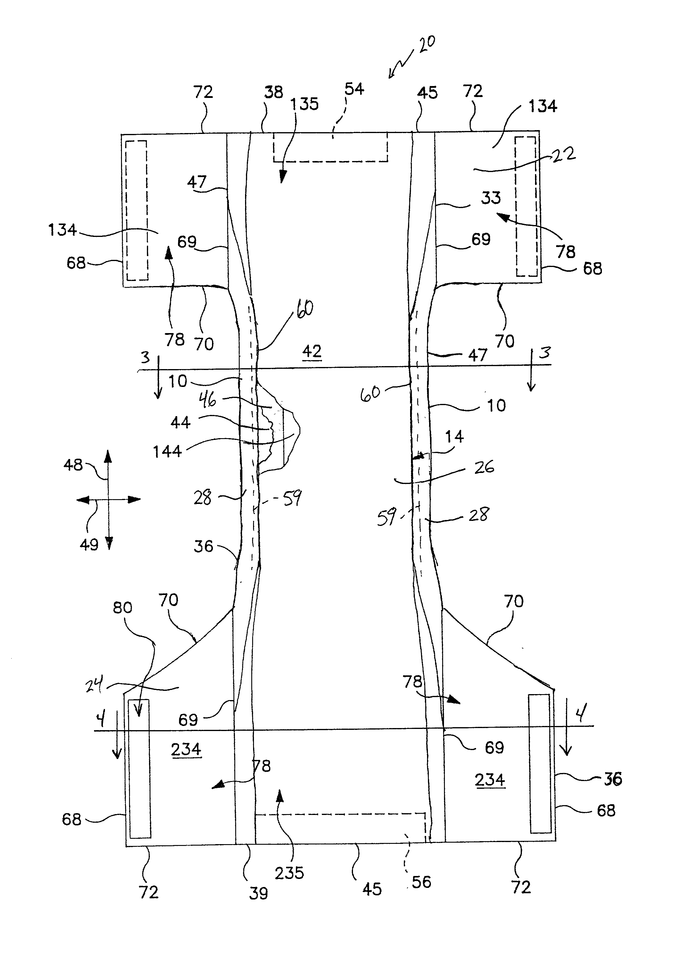 Pant-like absorbent garment having tailored flap and leg elastic