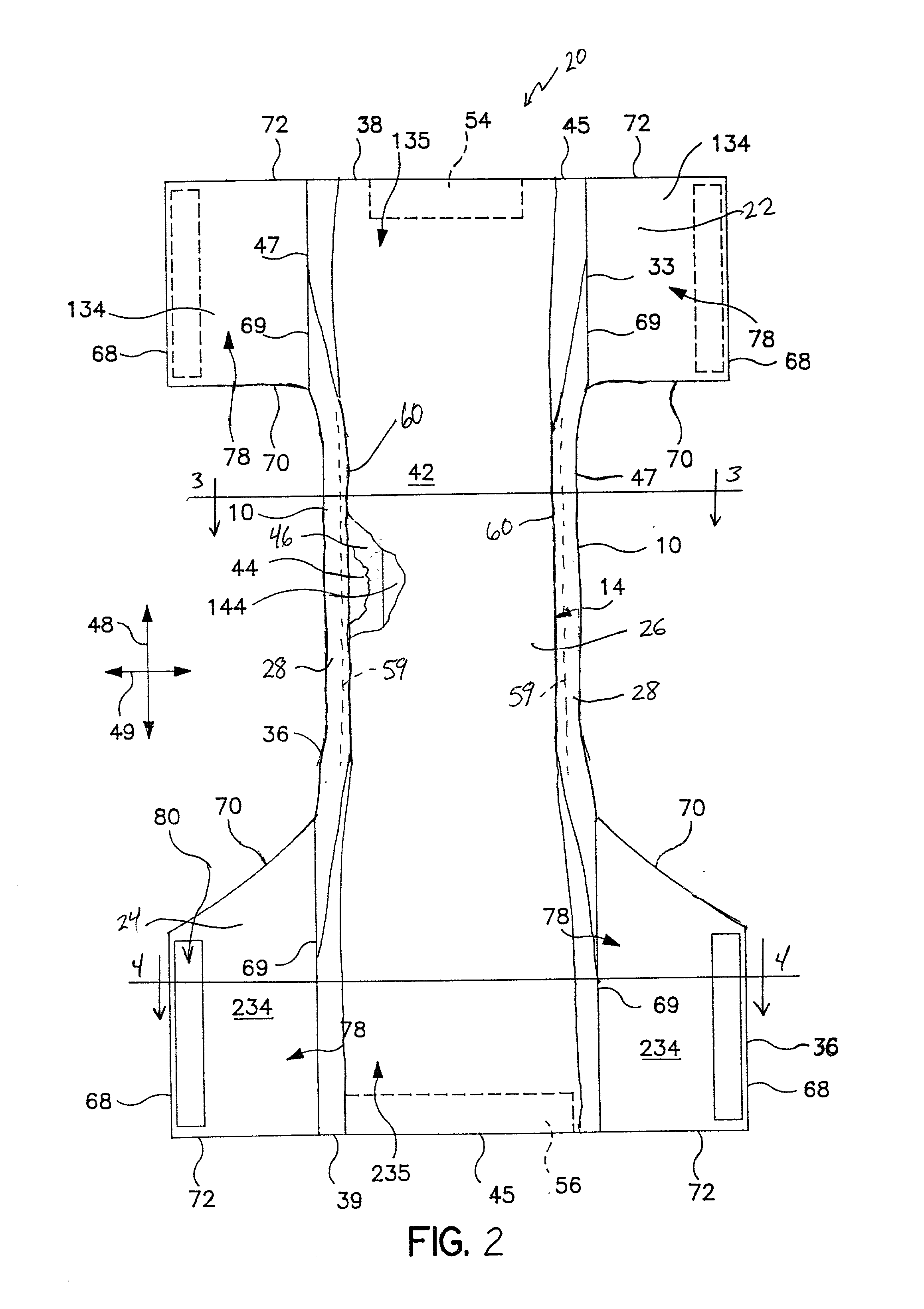 Pant-like absorbent garment having tailored flap and leg elastic