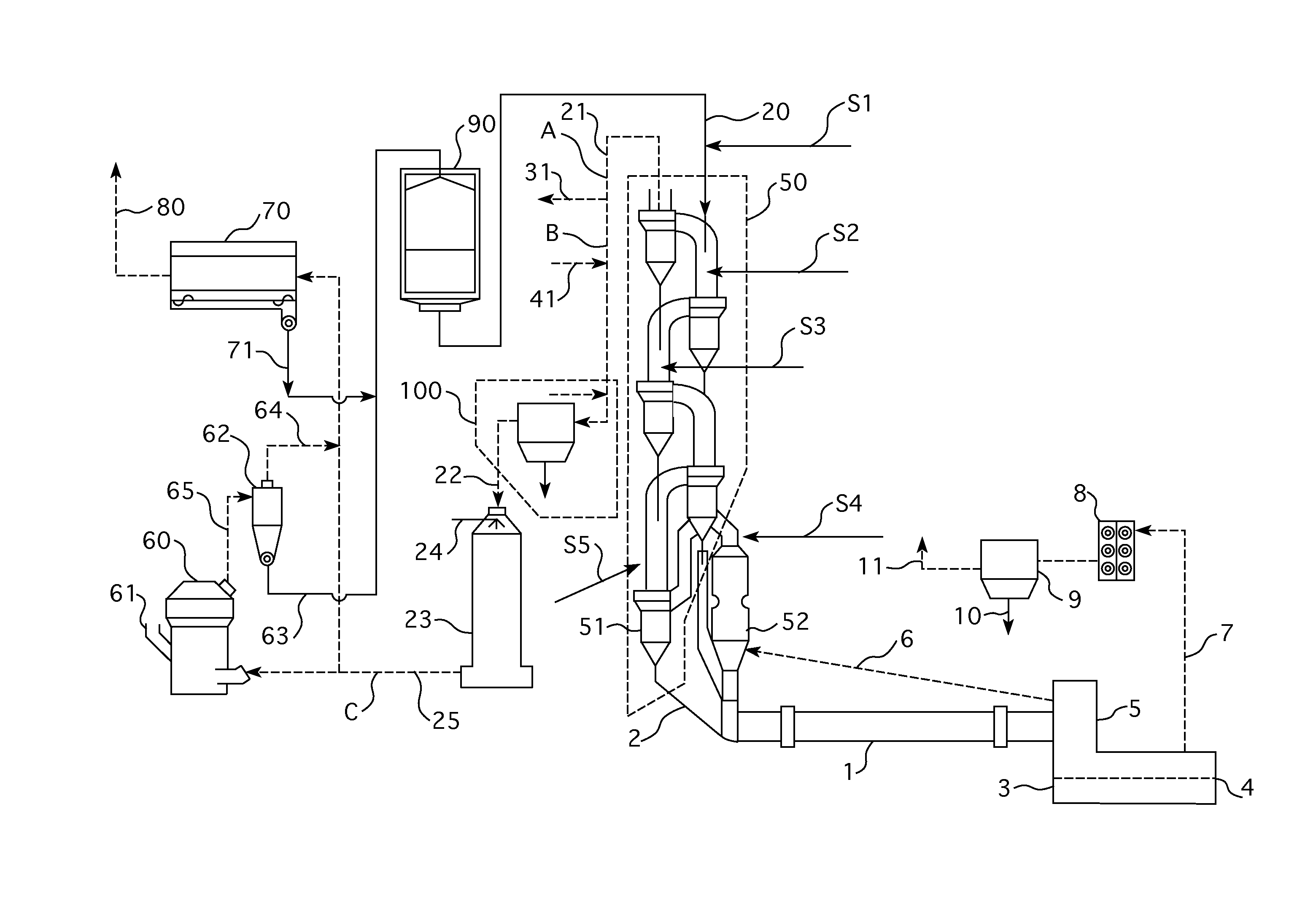 Pollution control system for kiln exhaust