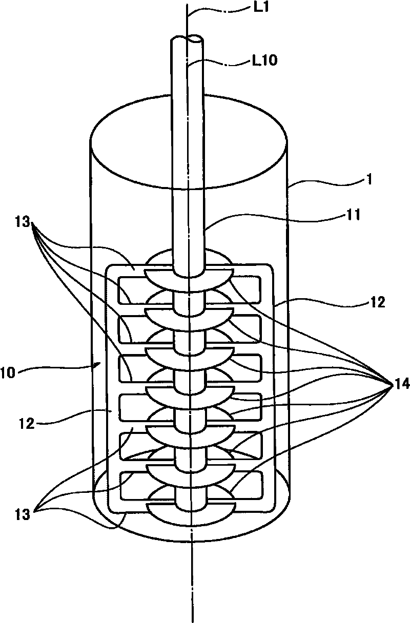 Stirring blade for molten glass and stirring device therefor