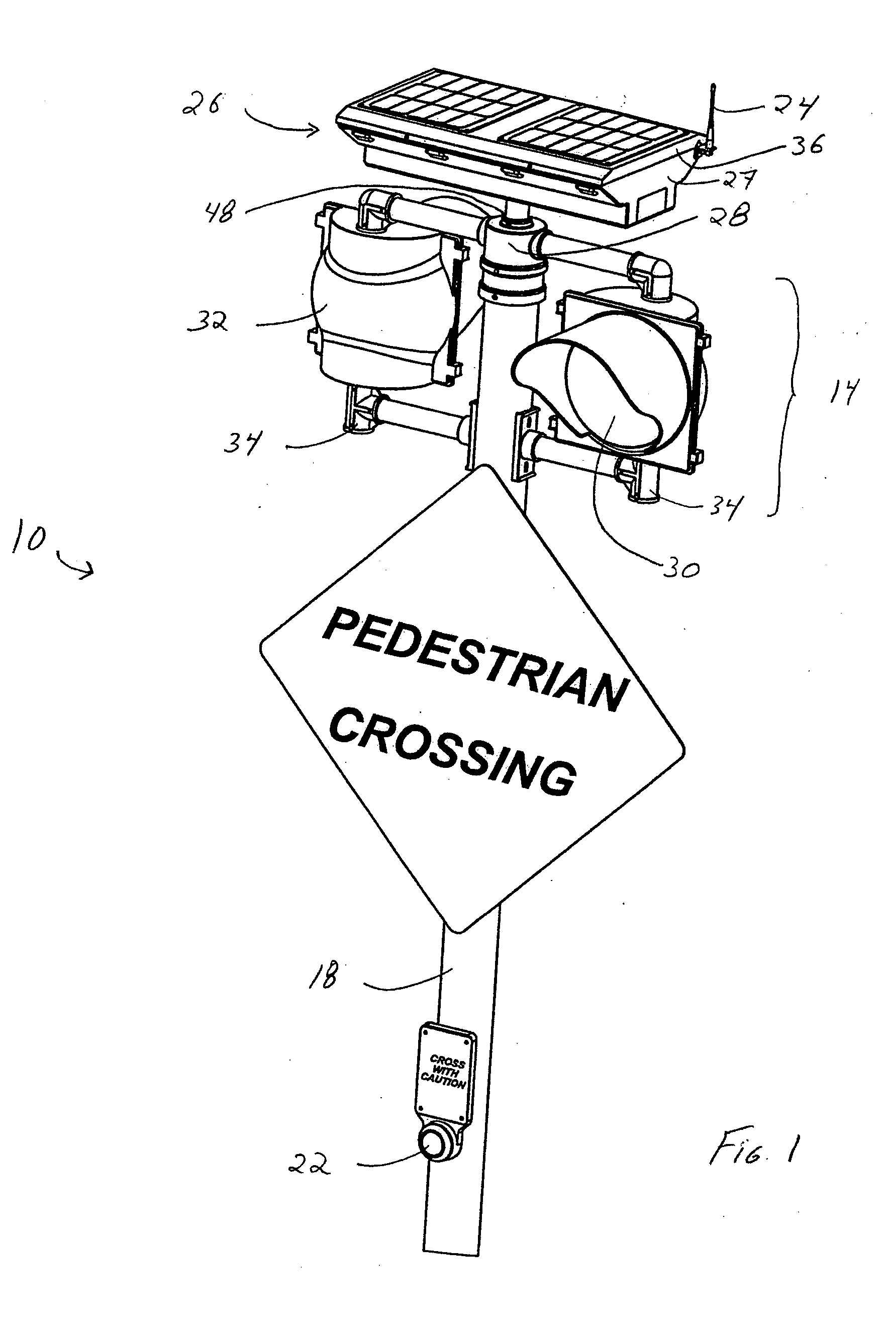 Solar-powered wireless crosswalk warning system