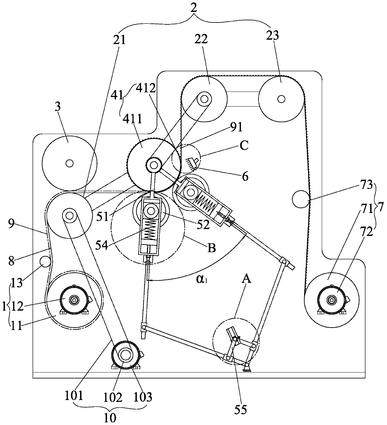 Ultrasonic assisted reciprocating swing roll to fixed roll hot-roll embossing device and embossing method