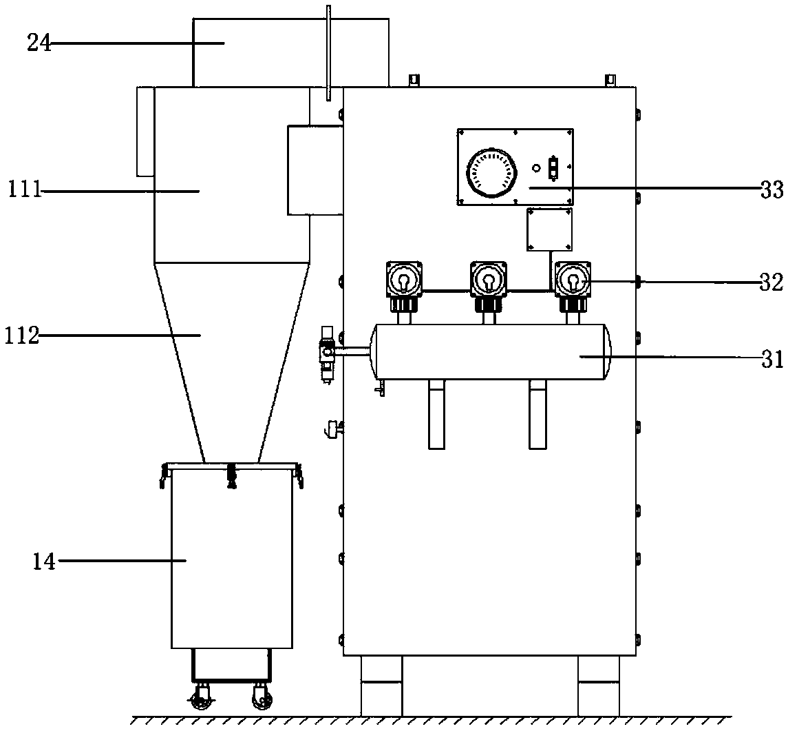 Cyclone filter cylinder combined type dust collecting device and steel rail polishing train comprising same