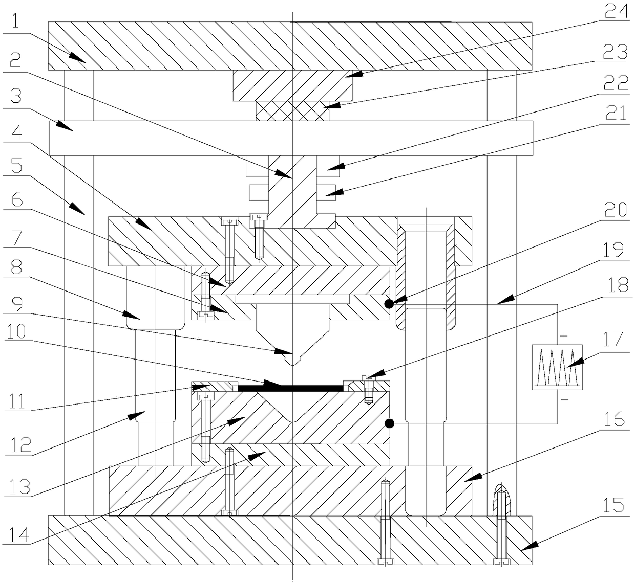 Sheet metal pulse current auxiliary micro bending forming device and method