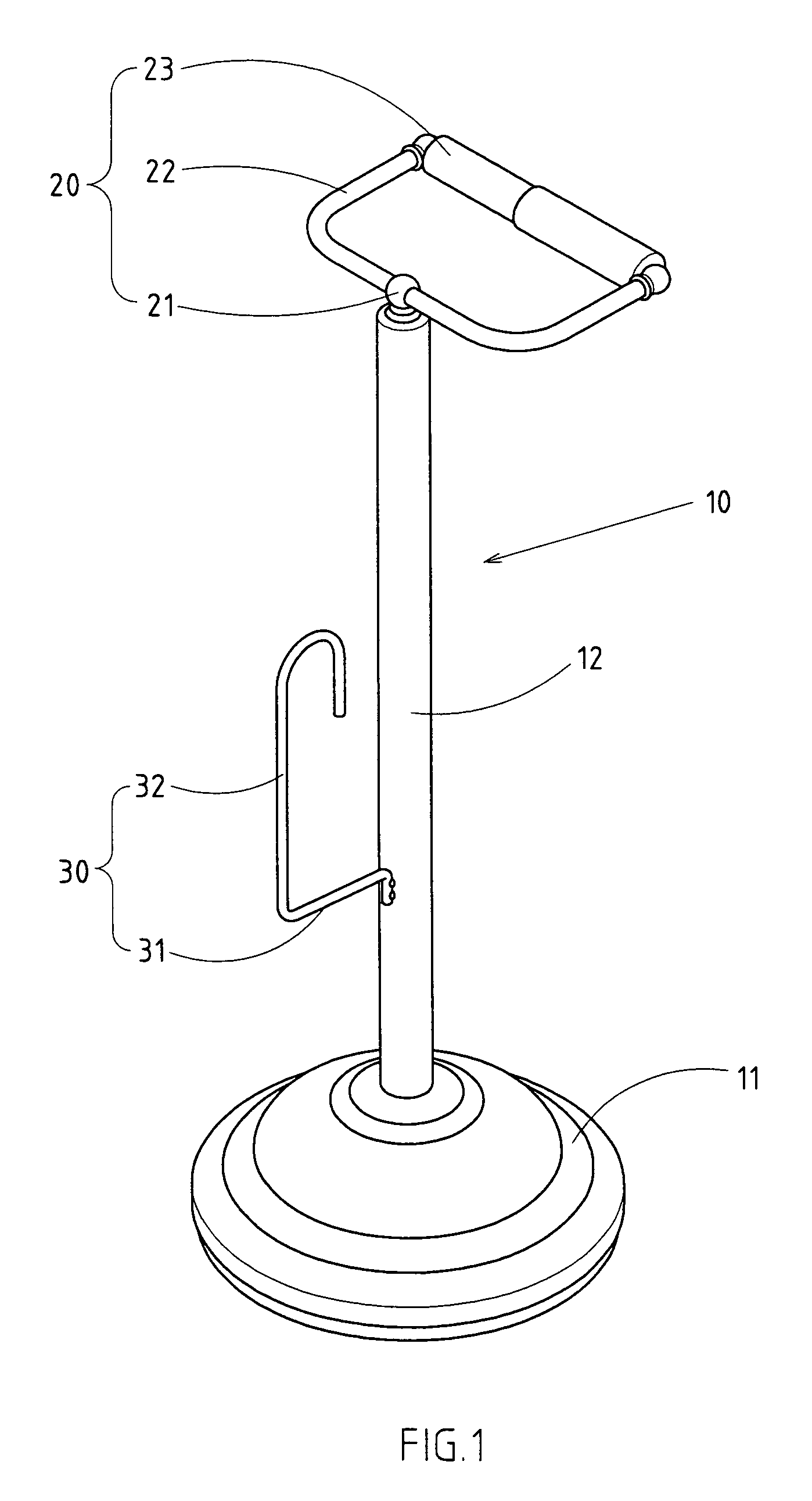 Floor rack for holding a paper towel roll and the like