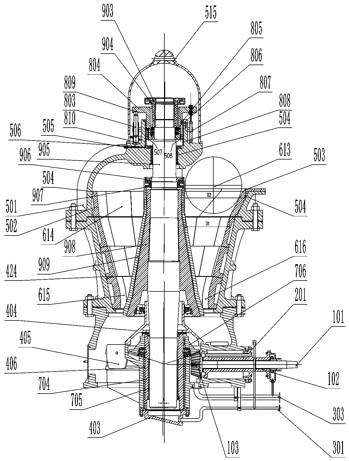 One-sided feeding top hydraulic supporting gyratory crusher