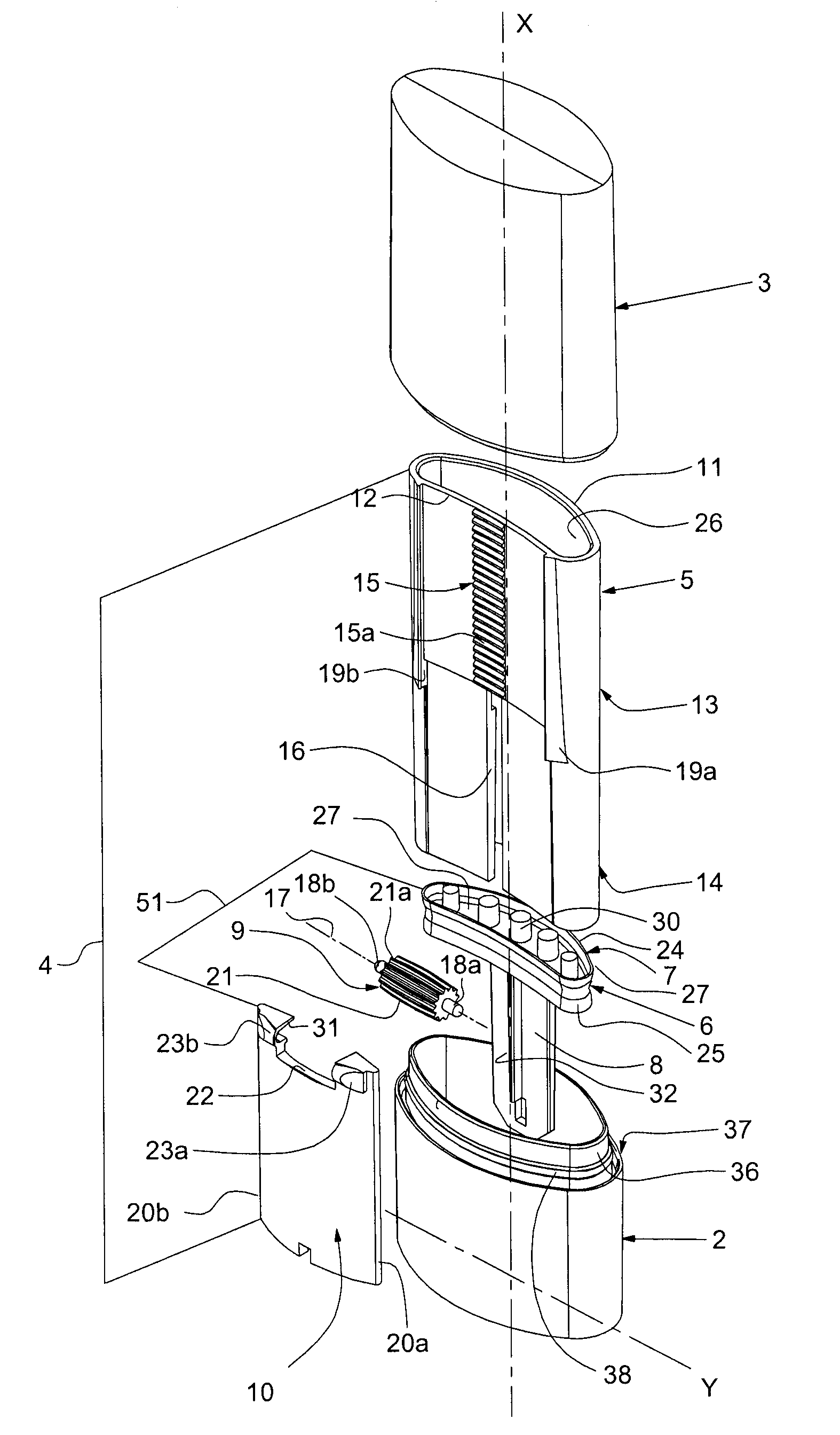 Device for packaging and/or applying a cosmetic or care product, with translation driving of the product