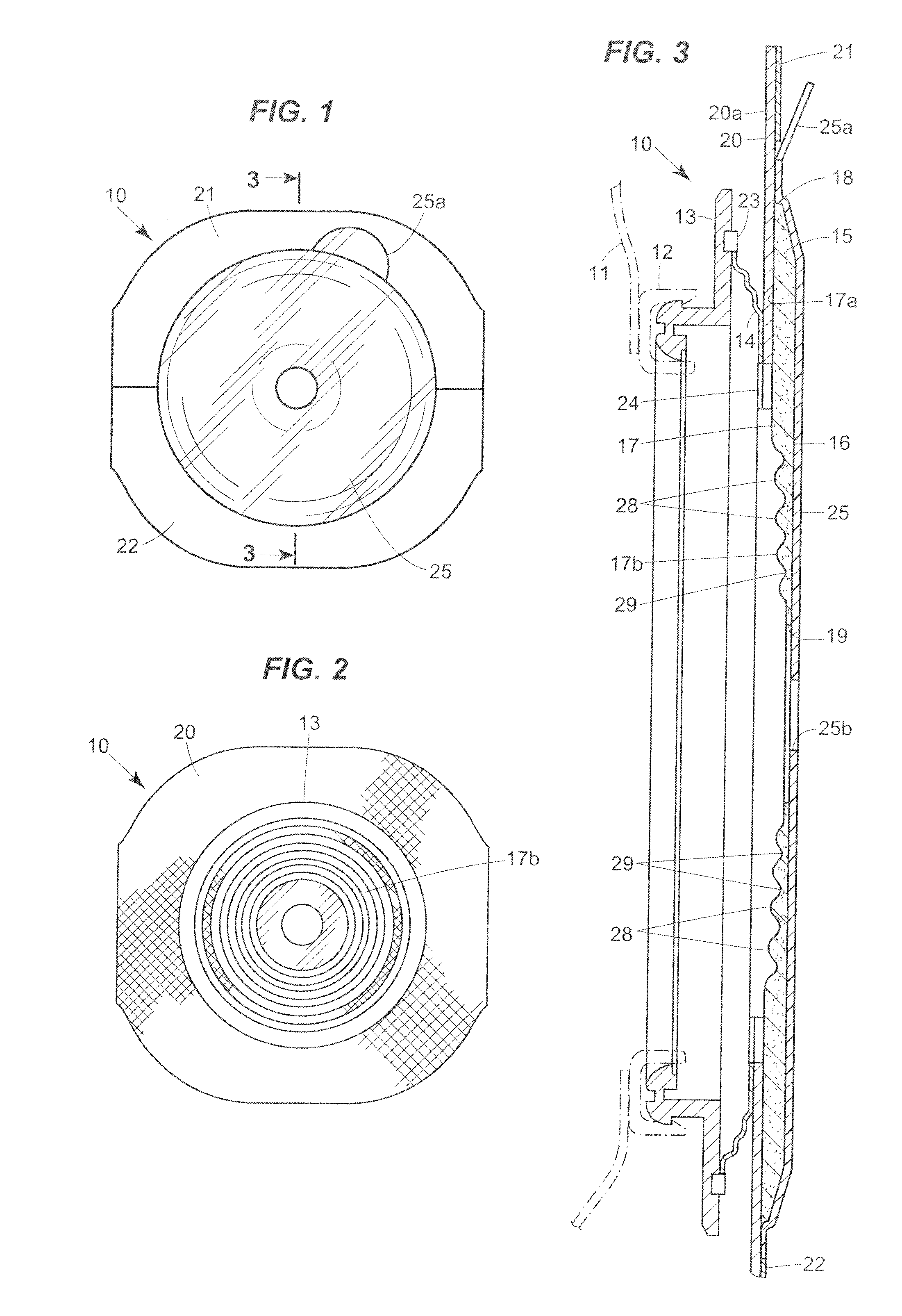 Ostomy faceplate having moldable adhesive wafer with diminishing surface undulations