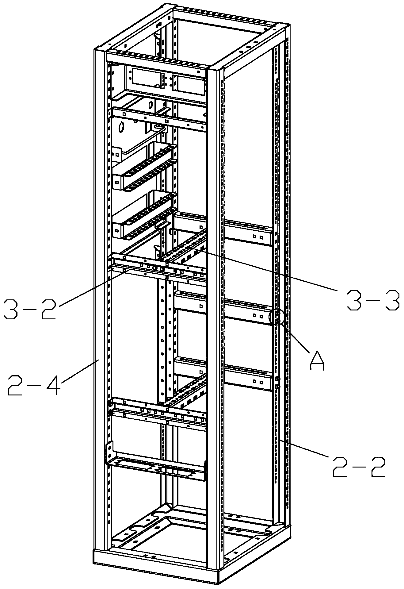 Electrical cabinet frame for railway vehicle passenger room