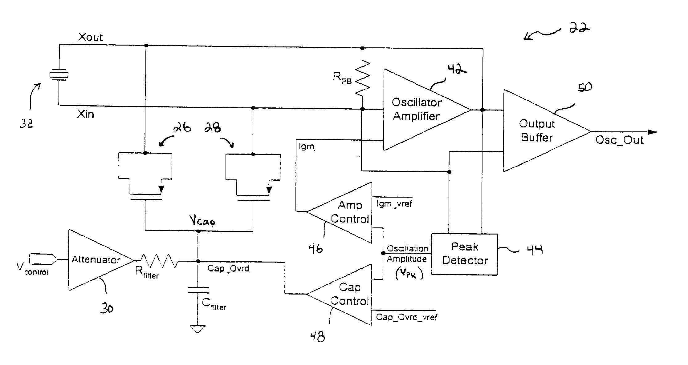 Regulated Capacitive Loading and Gain Control of a Crystal Oscillator During Startup and Steady State Operation