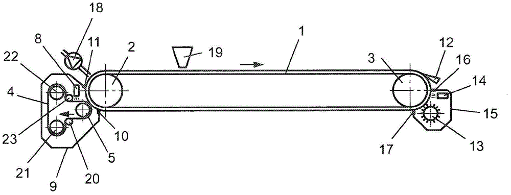 Cleaning installation for a continuous belt consisting of metal, and a strip caster installation comprising such a cleaning installation