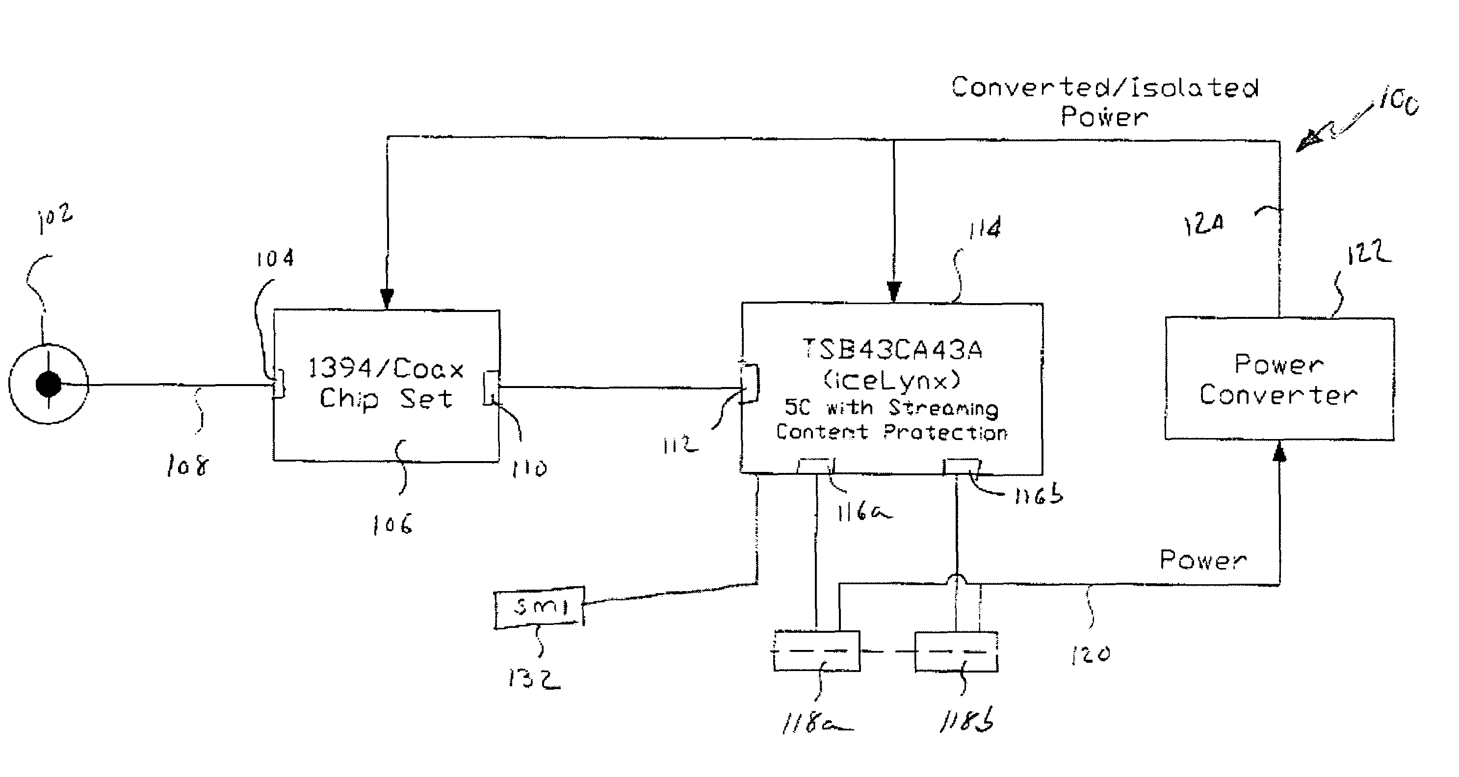 IEEE 1394 to coaxial cable adapter