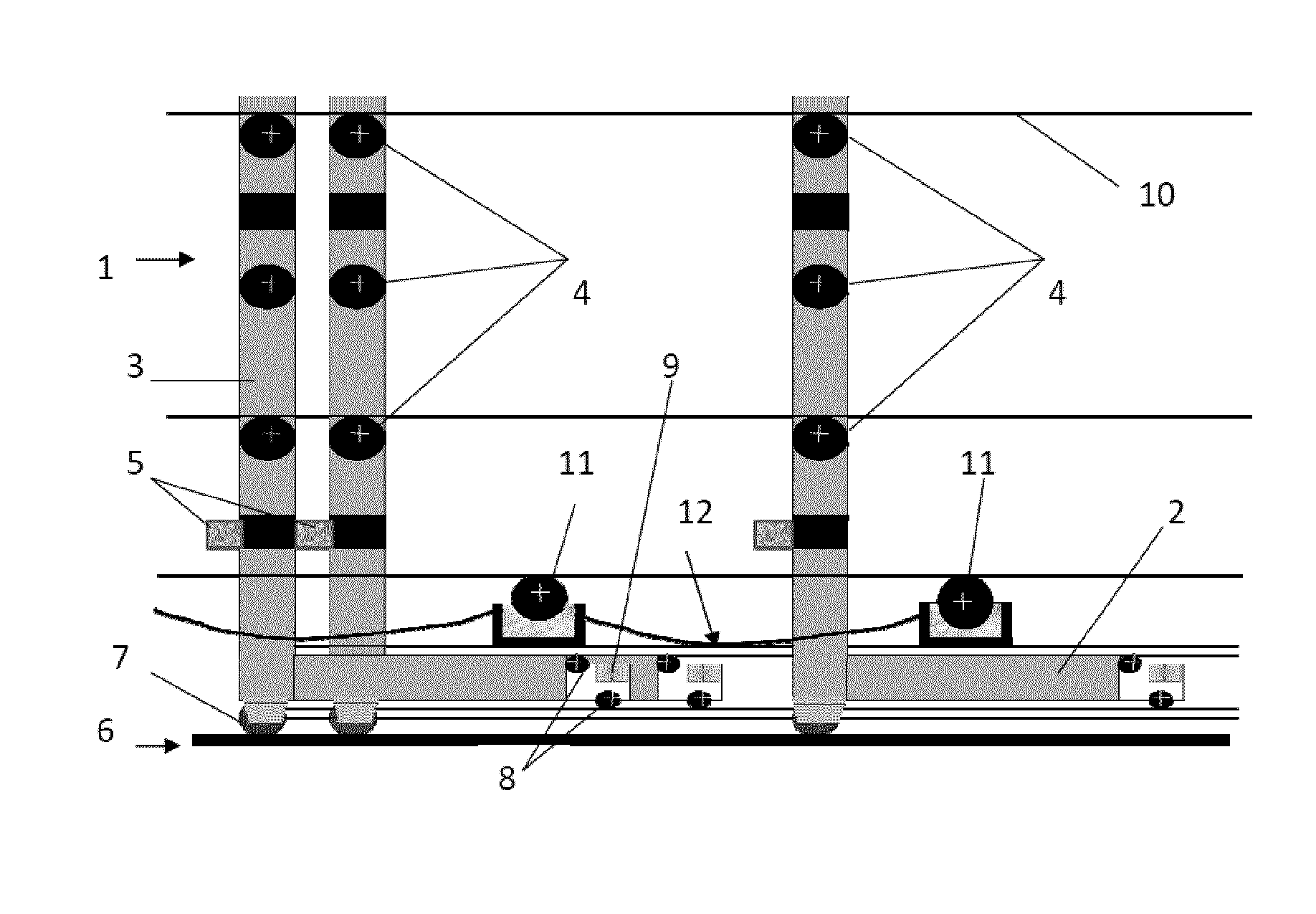 Horizontal Strip Accumulator with Telescoping of Strip Support Roll Carriages and Passive Location Systems Thereof