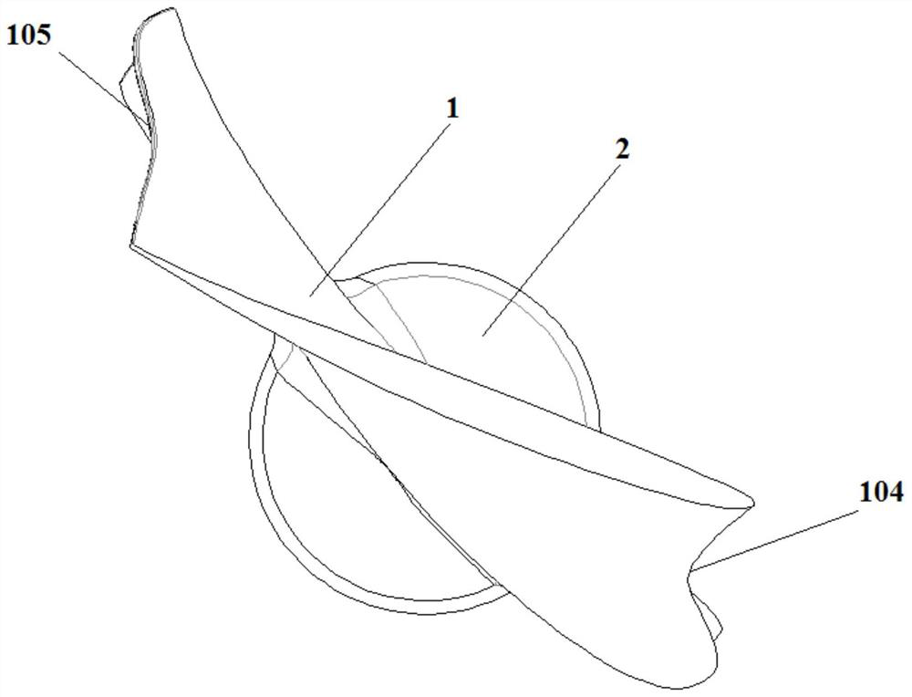 Integrally-formed bent-swept combined blade, impeller and axial flow fan