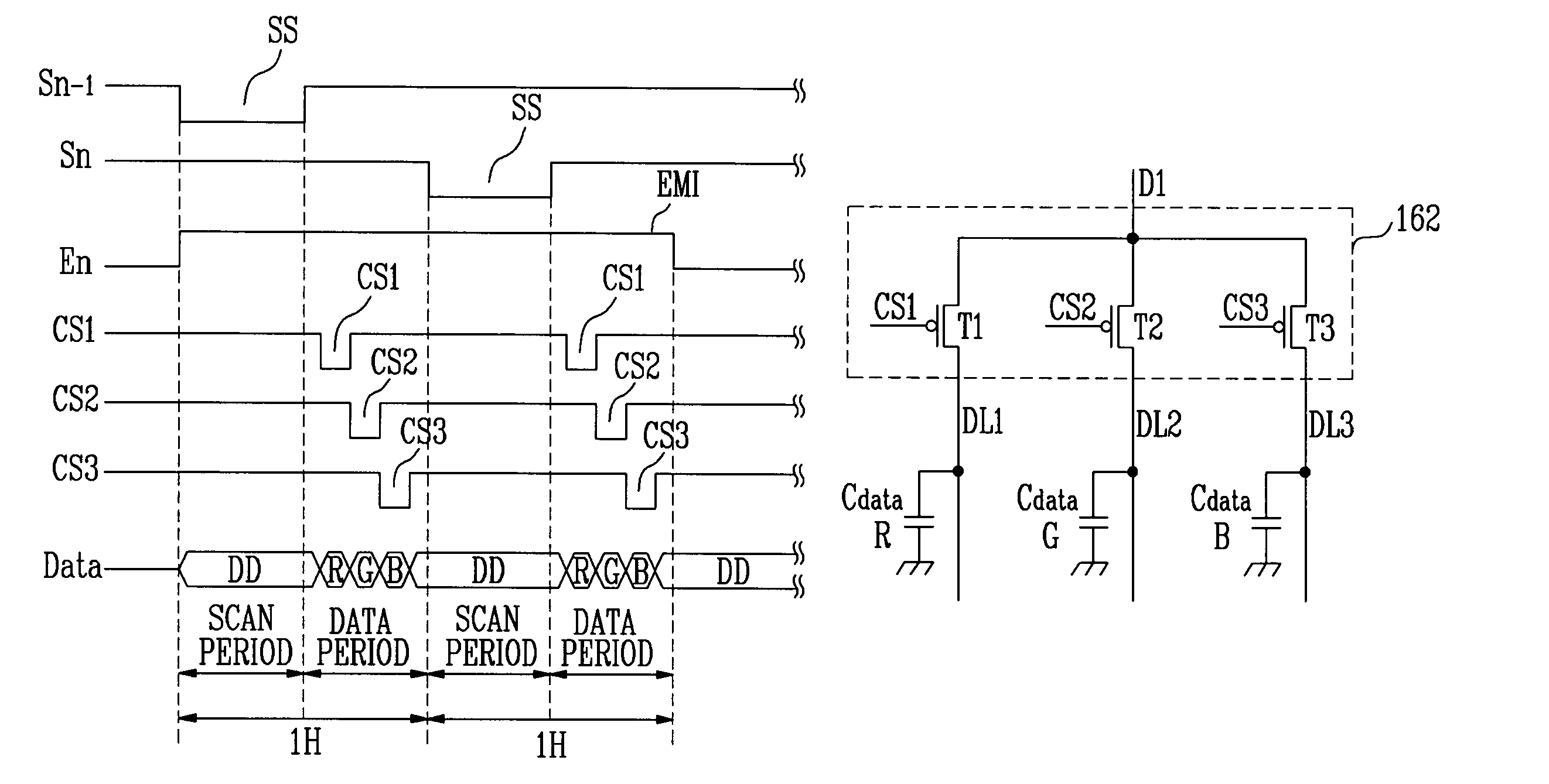 Organic light emitting display utilizing parasitic capacitors for storing data signals