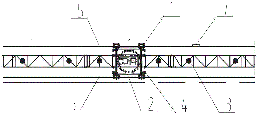 Total-length traveling rotary pile-passing beam bottom inspection vehicle system