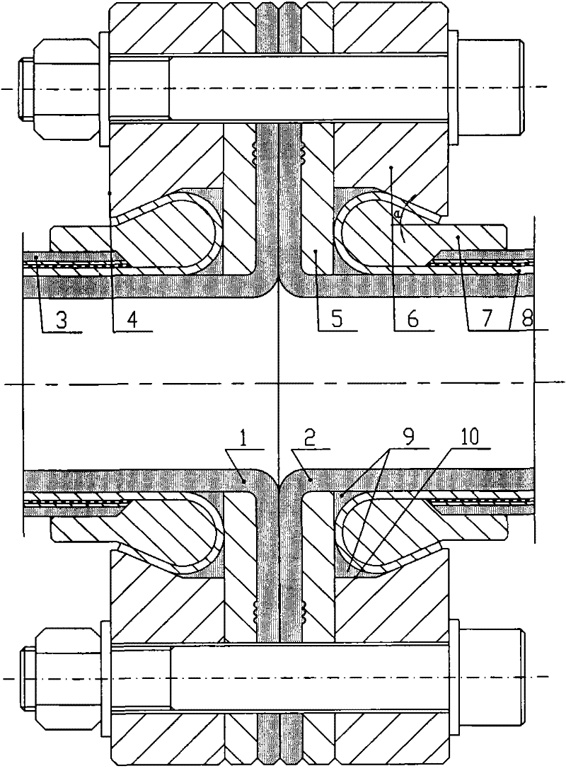 Steel belt self-locking type flange pipe connector used for connecting compound pipes